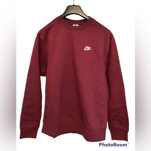 NWT Nike Sportswear Mens Club Fleece Crew. Dark Beetroot/White. Size: L